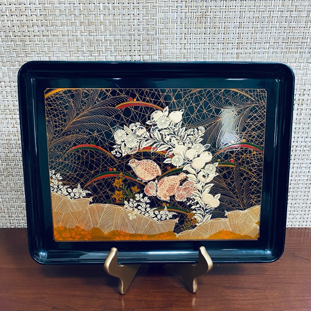 VTG 60s Black Pheasant Plastic Serving Tray